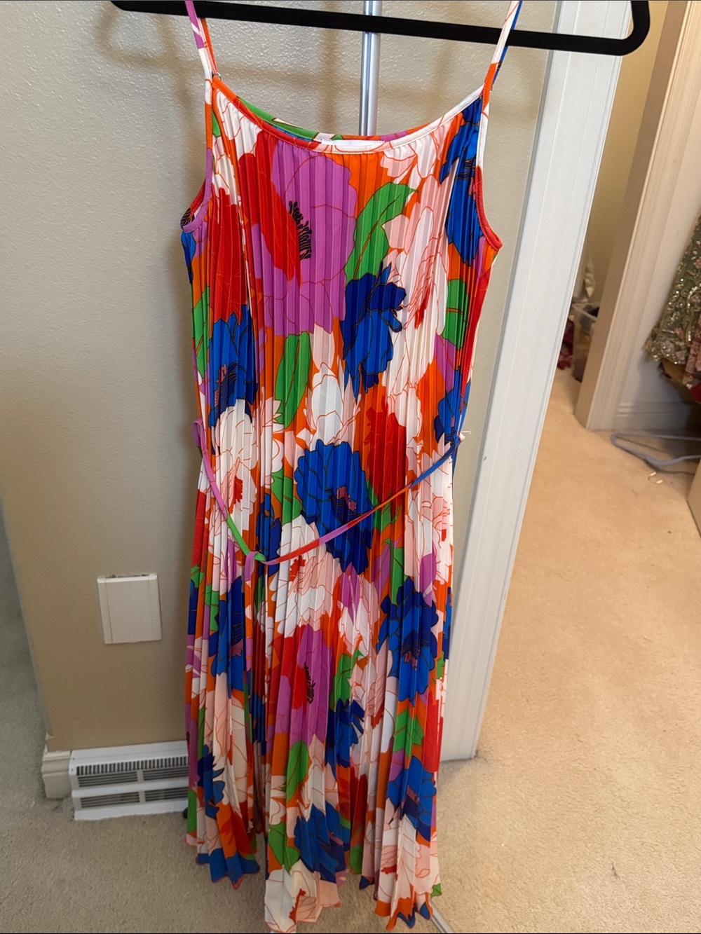 Sam Edelman Bright Floral Pleated Maxi Dress in Red, Blue, Purple, Green